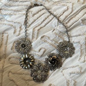Silver statement necklace floral